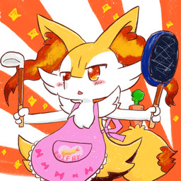 3_fingers :o abstract_background ambiguous_anthro ambiguous_gender anthro apron arm_tuft biped black_body black_fur blush blush_lines bow_ribbon carrot cheek_tuft chest_tuft clothed clothed_ambiguous clothed_anthro clothing cookware dipstick_tail dual_wielding facial_tuft fingers flat_chested food frilly frilly_clothing front_view frying_pan fur hip_tuft holding_object holding_weapon inner_ear_fluff kitchen_utensils ladle markings multicolored_body multicolored_fur no_pupils object_in_tail open_mouth orange_body orange_eyes orange_fur orange_inner_ear_fluff orange_nose orange_tail_tip pattern_background pink_apron pink_bow pink_clothing plant pointy_ears prick_ears shoulder_tuft simple_background solo sparkles standing striped_background tail tail_markings tapering_snout three-quarter_view tools tuft two_tone_tail vegetable weapon white_body white_fur yellow_body yellow_fur yellow_tail annyui0611 nintendo pokemon braixen canid generation_6_pokemon mammal pokemon_(species) 1:1 2021 colored digital_drawing_(artwork) digital_media_(artwork) half-length_portrait hi_res japanese_description portrait shaded translated_description