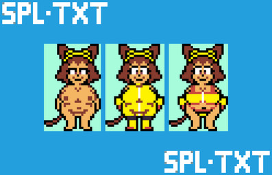 anthro areola big_breasts big_butt breasts brown_hair butt clothed clothing eyelashes eyewear eyewear_on_head fat_belly female fur goggles goggles_on_head hair looking_at_viewer nude overweight simple_background smile solo swimwear tail text splashtext gameoverse glitch_productions kit_bodega animal_humanoid domestic_cat felid felid_humanoid feline feline_humanoid felis humanoid mammal mammal_humanoid 2026 digital_media_(artwork) pixel_(artwork)