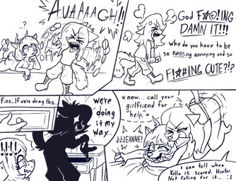 accessory angry anthro antlers asterisk_(symbol) biped bite blush blush_lines bodily_fluids boots bottomwear breasts censored_text clothing combat_boots confusion cross-popping_vein dialogue doggystyle drawer duo ear_bite ellipsis eye_through_hair eyebrow_through_hair eyebrows eyelashes eyelashes_through_hair eyes_closed female female/female footwear from_behind_position frustrated furgonomics grabbing_sheets hair hair_accessory hairband hooves horn looking_pleasured mouth_closed nervous nude offscreen_character open_mouth pants profanity rough_sex sex sex_toy shirt shoes snout strapon strapon_in_ass strapon_sex sweat sweatdrop tank_top text topwear toying_partner translucent translucent_hair unguligrade walking walking_away whispering yelling lewdles hunter_(lewdles) kello_(lewdles) deer domestic_cat felid feline felis mammal new_world_deer white-tailed_deer 2025 black_and_white comic english_description english_text hi_res monochrome sketch gynomorph_(lore) nonbinary_(lore) trans_(lore)