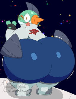 anthro big_butt butt clothed clothing cosplay crossover_cosplay fully_clothed huge_butt looking_at_viewer male male/male solo space luigidoesathing nintendo pokemon star_fox slippy_(luigidoesathing) generation_3_pokemon marshtomp pokemon_(species) absurd_res crossover hi_res signature