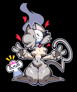 after_sex ambiguous_gender anthro arm_wraps belly black_background bodily_fluids breasts chest_wraps clothing double_v_sign drooling duo emanata female gesture glistening glistening_legs grey_body hand_gesture heart_symbol huge_thighs knock-kneed mask navel outline pointy_ears saliva simple_background small_waist steam steaming_body surgical_suture tail thick_thighs tongue tongue_out underwear underwear_on_head v_sign whiskers white_outline wide_hips wraps midnightstep gata_the_future_russian_kitty gata_preobrazhenskaya felid feline human mammal absurd_res hi_res