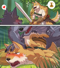 abs anal anal_penetration anthro anthro_on_anthro anthro_penetrated anthro_penetrating anthro_penetrating_anthro anthro_raping_anthro armor black_body black_fur black_nose blush blush_lines bottomwear butt claws clothing countershading defeat_sex defeated doggystyle dominant dominant_anthro dominant_male duo fangs fantasy finger_claws forced forced_anal forced_penetration from_behind_position fur hand_on_head happy heart_symbol highwayman kemono loincloth male male/male male_penetrated male_penetrating male_penetrating_male male_raping_male melee_weapon muscular muscular_anthro muscular_male nipples nude nude_anthro nude_male open_mouth pecs penetration pinned pinned_by_hand pinned_head pinned_to_ground pointy_ears pounding_ass prick_ears rape red_blush robbery rough_sex sex sharp_teeth shirtless_anthro shirtless_male shoulder_guards sword tail tan_body tan_fur teeth thrust_lines thrusting unconvincing_armor waist_grab weapon white_body white_fur horumu instant_loss_2koma canid canine canis mammal wolf comic hi_res
