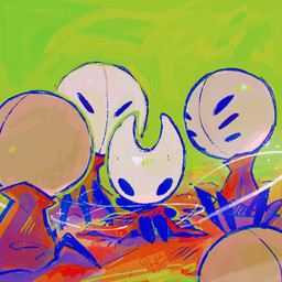 6_eyes ambiguous_gender anthro cloak clothed clothing group looking_at_another multi_eye red_cloak red_clothing sitting thread blipbugbug hollow_knight:_silksong hollow_knight_(franchise) team_cherry hornet_(hollow_knight) arachnid arthropod weaver_(hollow_knight) 1:1