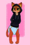 anthro big_diaper black_clothing black_hoodie black_topwear clothed clothing diaper green_eyes hand_in_pocket hoodie huge_diaper looking_at_viewer male orange_body partially_clothed pockets simple_background solo standing striped_body stripes topwear wearing_diaper whiskers hammymushpants dreamworks puss_in_boots_(franchise) puss_in_boots_(dreamworks) domestic_cat felid feline felis mammal 2024 digital_drawing_(artwork) digital_media_(artwork) hi_res