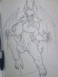 anthro bat_wings big_breasts breasts covering covering_breasts fangs fantasy female fur membrane_(anatomy) membranous_wings pubes smile solo teeth thick_thighs wings simpleesteban sega sonic_the_hedgehog_(series) rouge_the_bat bat mammal werebat werecreature 3:4 hi_res sketch traditional_media_(artwork)