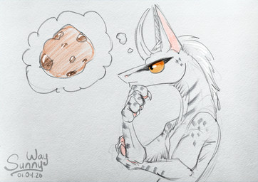 claws cookie fangs female feral fluffy food fur fya holidays horn paws silly teeth thinking sunny_way april_fools'_day ki'rinaes hi_res