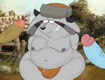 anthro belly blush bulge clothing disembodied_penis erection genitals group hat headgear headwear male moobs nipples overweight overweight_male penis solo_focus underwear filthyopossum harvey_beaks nickelodeon randl_(harvey_beaks) mammal procyonid raccoon 2020 hi_res