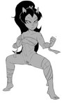 4_fingers abs anthro athletic athletic_anthro athletic_female bandage barefoot bent_arm bent_legs big_breasts big_eyes biped blush blush_lines bottomless bottomless_anthro bottomless_female breasts chest_wraps clothed clothing curved_eyebrows dark_hair eyebrows eyelashes feet female female_anthro fighting_pose fingers fist hair long_hair looking_aside plantigrade ponytail pose prick_ears pubes small_nose solo standing thick_thighs three-quarter_view toes wraps dbaru usagi_yojimbo tomoe_ame domestic_cat felid feline felis mammal 2023 digital_drawing_(artwork) digital_media_(artwork) full-length_portrait greyscale hi_res monochrome portrait sketch