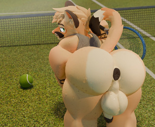 anthro anus ball balls bedroom_eyes bent_over big_balls big_butt black_body black_fur black_tail bottomless brown_body brown_ears brown_fur brown_hair brown_tail butt clothed clothing fur genitals green_eyes grey_clothing grey_shirt grey_tank_top grey_topwear hair half-closed_eyes holding_object holding_racket holding_tennis_racket looking_back male multicolored_body multicolored_fur multicolored_tail narrowed_eyes net partially_clothed penis pink_nose presenting presenting_hindquarters rear_view seductive shirt smile solo sport tail tan_body tan_fur tan_tail tank_top tennis tennis_ball tennis_net tennis_racket thick_thighs three-quarter_view topwear snarkyfang roblox cougar felid feline mammal 2024 3d_(artwork) absurd_res digital_media_(artwork) hi_res