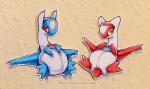 ambiguous_gender blush clean_diaper clothed clothing diaper diaper_only duo eon_duo legendary_duo looking_at_viewer red_eyes topless wearing_diaper yellow_eyes young craymin nintendo pokemon generation_3_pokemon latias latios legendary_pokemon pokemon_(species) watermark