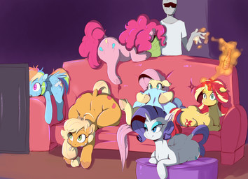 blue_body blue_feathers butt eyewear feathered_wings feathers female feral furniture group horn male open_mouth sofa sunglasses thick_thighs wide_hips wings sundown_(artist) equestria_girls friendship_is_magic hasbro my_little_pony mythology anon applejack_(mlp) fluttershy_(mlp) pinkie_pie_(mlp) rainbow_dash_(mlp) rarity_(mlp) sunset_shimmer_(eg) earth_pony equid equine horse human mammal mythological_creature mythological_equine pegasus pony unicorn 2016 hi_res