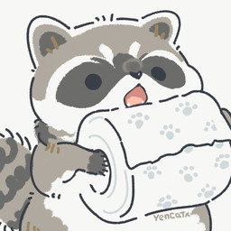 biped black_eyes black_nose chibi dot_eyes feral grey_body open_mouth simple_background simple_eyes solo toilet_paper yencatx mammal procyonid raccoon 1:1 2021