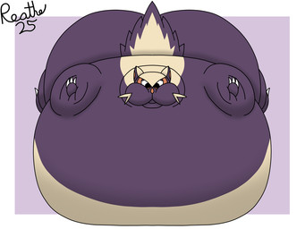 belly big_belly big_butt big_cheeks black_eyes border butt chubby_cheeks claws feral front_view huge_belly huge_butt huge_cheeks hyper hyper_belly hyper_butt hyper_cheeks immobile lying male morbidly_obese morbidly_obese_feral morbidly_obese_male multicolored_body obese obese_feral obese_male on_front orange_inner_ear orange_nose overweight overweight_feral overweight_male purple_background purple_body purple_ears purple_tail simple_background solo tail tan_body tan_ears tan_tail two_tone_body two_tone_tail white_border reathe nintendo pokemon generation_4_pokemon mammal mephitid pokemon_(species) skunk stunky 2025 4:3 colored digital_media_(artwork) hi_res shaded signature