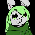 :3 anthro clothed clothing female fur green_hair grey_body grey_fur hair smile smoking solo text youtuber riledsquid pop_team_epic sparky(youtube) hare lagomorph leporid mammal 1:1 2019 alpha_channel digital_media_(artwork)