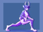 anthro antlers arms_bent balls butt creases digitigrade flaccid folded_ears foreskin fur genitals hand_on_knee hand_on_leg hand_on_own_knee hand_on_own_leg hand_on_own_thigh hand_on_thigh hands_on_leg hands_on_own_leg head_tuft holding_knee holding_leg horn looking_at_viewer male penis purple_body purple_eyes purple_fur purple_spots scut_tail short_tail smile smiling_at_viewer solo spots stretching tail touching_leg touching_own_leg touching_own_thigh touching_thigh tuft white_body white_fur hellish cleovelot clouded_leopard deer felid hybrid mammal new_world_deer pantherine white-tailed_deer absurd_res hi_res