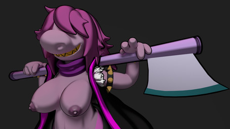 axe big_breasts breasts clothing female holding_object holding_weapon nipples non-mammal_breasts non-mammal_nipples solo weapon zhenash deltarune undertale_(series) susie_(deltarune) reptile scalie 16:9 3d_(artwork) 4k absurd_res digital_media_(artwork) hi_res widescreen