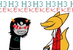 anthro astrological_symbol black_hair duo grey_body grey_skin hair horn laugh libra_(symbol) male shirt_logo symbol tail western_zodiac_symbol unknown_artist homestuck ms_paint_adventures ruby_quest red_(rq) terezi_pyrope alien alien_humanoid canid canine fox horned_humanoid humanoid mammal troll_(homestuck) crossover grandfathered_content