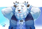 anthro black_nose blue_eyes blush clothing fur humanoid_hands kemono male overweight overweight_anthro overweight_male scarf solo sweater topwear white_body white_fur ga_sai7 utau shirane_kan bear mammal polar_bear ursine 2021 hi_res