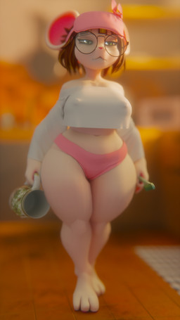 anthro big_breasts breasts brown_hair brush clothed clothing container cup eyewear female glasses hair holding_container holding_cup holding_mug holding_object mug panties short_stack solo standing thick_thighs toothbrush underwear wide_hips ghostoast mammal mouse murid murine rodent 3d_(artwork) 9:16 digital_media_(artwork) hi_res