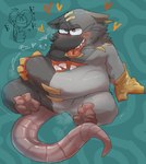 anthro belly belly_grab blush clothing fupa fur gloves grey_body grey_fur handwear heart_symbol looking_pleasured male overweight tongue tongue_out maguro_965 mad_rat_dead nippon_ichi_software mad_rat_(mad_rat_dead) mammal murid murine rat rodent