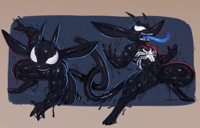 abs anthro athletic athletic_anthro athletic_male biceps black_body blue_tongue claws clenched_teeth clothing digitigrade dripping_body glistening glistening_body latex latex_clothing latex_skinsuit liquid_latex long_tongue male pecs pose quads raining sharp_teeth skinsuit solo spiderman_costume tail teeth tight_clothing tongue tongue_out wet wet_body cydonia_xia microsoft ori_(series) xbox_game_studios ori_(ori) guardian_spirit symbiote absurd_res hi_res