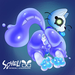 anthro big_tongue bodily_fluids butt cum cum_in_ass cum_inside genital_fluids genitals male pawpads penis presenting presenting_hindquarters solo tongue tongue_out soyeleyevrows skelly_(skellybeanz) felid feline goo_creature goo_creature_with_bones mammal 1:1 hi_res
