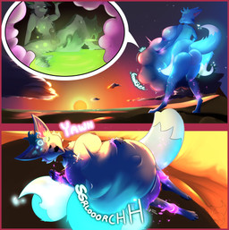 acid anthro armlet beach female genitals jewelry male nipples oral_vore organs pendant penis ring rumbling_stomach safe_vore stomach sunset vore vore_sequence koristark canid canine canis fox fox_spirit mammal wolf 2026 absurd_res comic hi_res