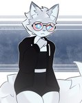 anthro blue_eyes clothing eyewear fluffy fluffy_tail glasses long_tail looking_at_viewer male shirt solo tail topwear pink_kutal23 canid canine canis mammal wolf hi_res