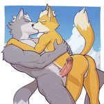 anthro anthro_kissing_male anthro_on_anthro balls butt countershading duo eyes_closed fur genitals grey_body grey_fur hug humanoid_genitalia humanoid_penis kiss_on_lips kissing male male/male muscular muscular_male nude orange_body orange_fur penis romantic romantic_couple jrjresq nintendo star_fox fox_mccloud wolf_o'donnell canid canine canis fox mammal wolf 1:1 hi_res