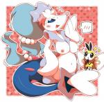 ambiguous_gender antennae_(anatomy) anthro big_breasts blue_eyes blue_hair blush breasts duo female hair insect_wings long_hair looking_at_viewer nipples open_mouth smile stick_calves stick_legs stick_thighs thin_calves thin_legs thin_thighs wings evil_anaunara nintendo pokemon generation_7_pokemon mammal marine pinniped pokemon_(species) primarina ribombee 2019 digital_media_(artwork) hi_res