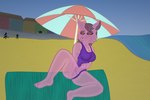 anthro ball beach beach_background beach_ball beach_towel beach_umbrella big_breasts breasts clothing clothing_aside feet female genitals goo_hair hair inflatable long_hair looking_at_viewer navel one-piece_swimsuit outside parasol pink_slime presenting presenting_pussy pseudo_hair public purple_clothing purple_swimwear pussy pussy_floss sand sea seaside slime solo spread_legs spreading swimwear swimwear_aside towel translucent translucent_body water moopsart canid canine canis goo_creature hybrid mammal wolf hi_res