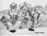 anatomically_correct animal_genitalia anthro armpit_hair body_hair duo feet female furniture genitals hairy hindpaw muscular pawpads paws pseudo-penis smoking sofa sorority vein kharnak hyena mammal spotted_hyena monochrome traditional_media_(artwork)