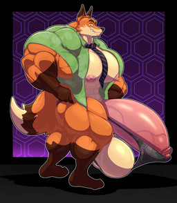 abs abstract_background anthro balls barely_contained biceps big_balls big_muscles big_nipples big_pecs big_penis black_nose brown_body brown_eyebrows brown_fur cheek_tuft clothed clothing countershade_neck countershade_snout countershade_torso countershading deltoids dipstick_ears ear_markings eyebrows facial_hair facial_tuft fangs feet floral_print fluffy fluffy_tail forearm_muscles fur genitals gloves_(marking) green_eyes grin hexagon_background huge_balls huge_muscles huge_penis humanoid_feet hyper hyper_balls hyper_genitalia hyper_muscles hyper_penis ineffective_underwear jacket leaf_print leg_markings light looking_down male markings multicolored_ears muscular necktie nipples open_clothing open_jacket open_topwear orange_body orange_fur outline pecs penis pink_nipples pink_penis plantigrade pointy_ears quads shadow side_view smile snout socks_(marking) solo speedo swimwear tail tail_markings teeth thick_eyebrows thick_thighs tipped_ears topwear triceps tuft vein veiny_penis white_balls white_body white_fur white_outline white_sclera bobert disney zootopia nick_wilde canid canine fox mammal red_fox true_fox 2025 digital_media_(artwork) full-length_portrait hi_res lighting lineless portrait