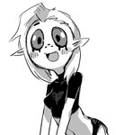 blush bottomwear breasts clothed clothing eyebrows female freckles hair humanoid_pointy_ears midriff noseless not_furry open_mouth pointy_ears simple_background solo topwear white_background itimu disney wander_over_yonder lord_dominator alien alien_humanoid humanoid 2015 half-length_portrait monochrome portrait