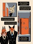 anthro building clothing dialogue elegant eyewear female fluffy fur glasses house inner_ear_fluff male necktie orange_body orange_fur red_eyes smile suit text tuft white_body white_fur ponporio jr6eco canid canine fennec_fox fox mammal true_fox 3:4 absurd_res comic english_text hi_res father_(lore) mother_(lore) parent_(lore)