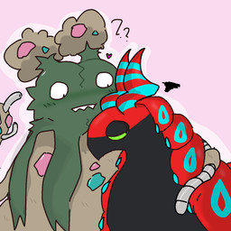 angry anthro blush duo female female/female flustered heart_symbol nakeilyar nintendo pokemon garbodor generation_5_pokemon pokemon_(species) scolipede shiny_pokemon 1:1 hi_res