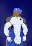 abs anthro balls_outline big_bulge blue_body blue_skin bodysuit bulge chistori clothing detailed_bulge genital_outline hi_res horn hunterramirez male muscular muscular_male penis_outline skinsuit solo spacesuit spandex spandex_suit suit tight_clothing