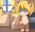 anthro blonde_hair blue_eyes blush butt female flat_chested genitals hair innie_pussy light mirror navel nipples nude pussy solo sunlight young young_anthro anonymous_artist toruu banjo-kazooie rareware tooty bear mammal hi_res