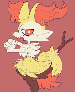 ambiguous_anthro ambiguous_gender anthro biped claws digitigrade dipstick_tail eyelashes finger_claws flesh_fang hands_together looking_at_viewer markings object_in_tail open_mouth side_view simple_background snout solo standing stick stick_in_tail tail tail_markings textured huedartnate nintendo pokemon braixen canid generation_6_pokemon mammal pokemon_(species) 2026 aliasing binary_drawing digital_drawing_(artwork) digital_media_(artwork) portrait three-quarter_portrait