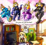 2018 animal_crossing anthro bayonetta bayonetta_(character) breasts canid canine canis clothed clothing cosplay crossover digital_media_(artwork) domestic_dog female fire_emblem fur hair isabelle_(animal_crossing) lucina mammal mario_bros metroid mrease nintendo pawpads platinumgames princess_peach samus_aran shih_tzu skinsuit slightly_chubby smile solo super_smash_bros. thought_bubble tight_clothing toy_dog yellow_body yellow_fur zero_suit