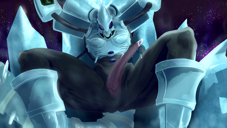 anthro armor bodily_fluids cum dominant dominant_male genital_fluids internal_balls leaking_cum leaking_precum male precum presenting slit_penis solo flashbulbmemory overlord_(series) cocytus_(overlord) arthropod 16:9 hi_res widescreen