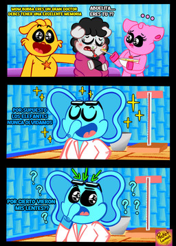 anthro black_body black_fur black_wool blue_body doctor female fur group male pink_body text thinking white_body wool_(fur) yellow_body rocketlennon mob_entertainment poppy_playtime smiling_critters bubba_bubbaphant kickinchicken pickypiggy avian bird bovid caprine chicken domestic_pig elephant elephantid galliform mammal phasianid proboscidean sheep suid suine sus_(pig) absurd_res comic hi_res spanish_text