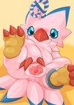 beak blue_eyes blush claws feathers feet female feral genitals nude pussy soles solo spread_pussy spreading thick_thighs type bandai_namco digimon avian bird biyomon digimon_(species) absurd_res hi_res