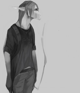 anthro backpack black_clothing black_shirt black_t-shirt black_topwear bottomwear cigarette clothing female flat_chested grey_background grey_body grey_bottomwear grey_clothing grey_hair grey_pants grey_skin hair holding_cigarette holding_object jewelry looking_aside necklace pants shirt simple_background smoke solo standing t-shirt three-quarter_view tomboy topwear akrolayn ambiguous_species humanoid scalie 2016 digital_media_(artwork) digital_painting_(artwork) greyscale hi_res monochrome painting_(artwork) portrait three-quarter_portrait unavailable_at_source