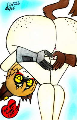 anthro anus bent_over big_butt butt eyewear female freckles genitals goggles heart_symbol looking_at_viewer presenting presenting_anus presenting_hindquarters presenting_vulva speech_bubble vulva theloanwanderer216 gameoverse glitch_productions praise_da_booty_(meme) scratch_(gameoverse) felid feline mammal hi_res traditional_media_(artwork)