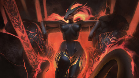 5_fingers anthro areola big_breasts biped breasts claws female finger_claws fingers fire front_view genitals hair horn lava lava_bath long_tail looking_at_viewer lying navel nipples non-mammal_breasts non-mammal_navel non-mammal_nipples nude nude_anthro nude_female on_back scales solo tail thick_thighs vulva wide_hips jadedragoness mythology pompeii_(timberwolfl) dragon elemental_creature fire_creature mythological_creature mythological_scalie scalie 16:9 2026 digital_drawing_(artwork) digital_media_(artwork) hi_res widescreen