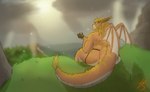 anthro clothing cloud guitar jockstrap light light_beam male mountain musical_instrument overweight plucked_string_instrument scenery seaside solo string_instrument sunbeam sunlight underwear liscenuwu mythology dragon eastern_dragon mythological_creature mythological_scalie scalie hi_res