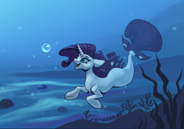 bubble curly_hair ears_back female feral fin hair hooves horn looking_up mermaid_tail open_mouth pivoted_ears seaweed solo split_form swimming underwater water stirren friendship_is_magic hasbro my_little_pony mythology rarity_(mlp) aquatic equid equine mammal merfolk merpony mythological_creature mythological_equine unicorn black_and_blue hi_res monochrome