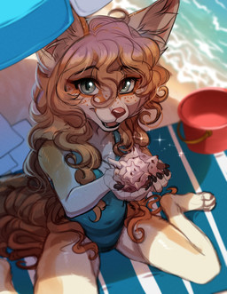 anthro beach biped claws clothed clothed_anthro clothed_female clothing day eyelashes feet female fingers freckled_face freckles front_view fur hair long_eyelashes looking_at_viewer navel outside sand sky smile solo sparkles tail teeth toes tongue water tartii canid canine fennec_fox fox mammal true_fox 2025 digital_drawing_(artwork) digital_media_(artwork) hi_res