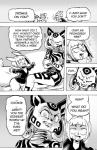angry cheetah clothed clothing comic cookie_(furryfight_chronicles) daigaijin dialogue dinedon dress ear_piercing ear_ring english_text felid feline furryfight_chronicles hi_res mammal monochrome nyarai_(furryfight_chronicles) piercing reptile ring_piercing rodent scalie sciurid smile text turtle